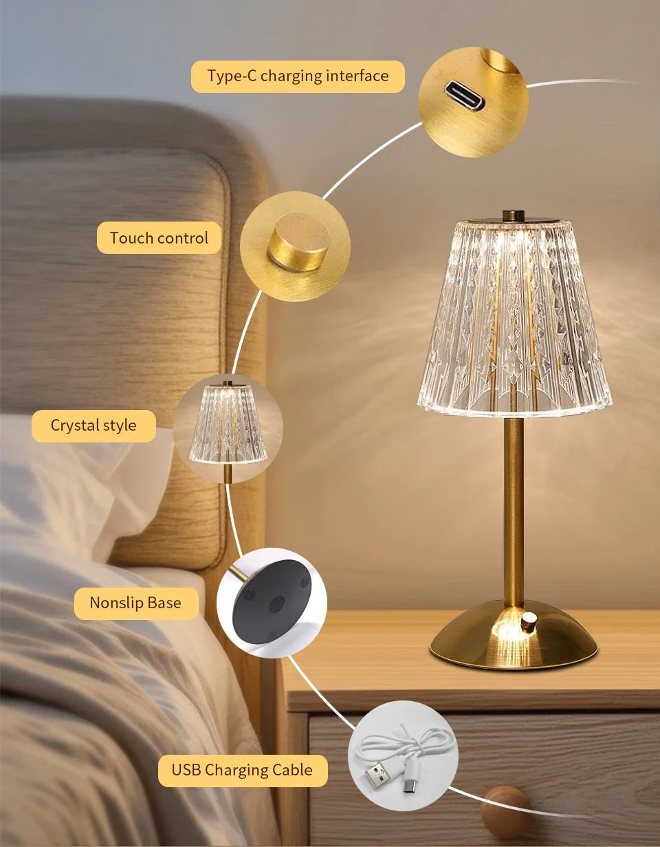 Dimmable LED Desktop Night Lamp – Touch Sensor, Rechargeable & Wireless | Shopyye